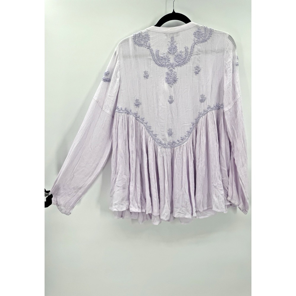 Rachel Zoe Boho Flare Embroidered Long Sleeve Top Large Lavender Peasant Fairy - Picture 5 of 13